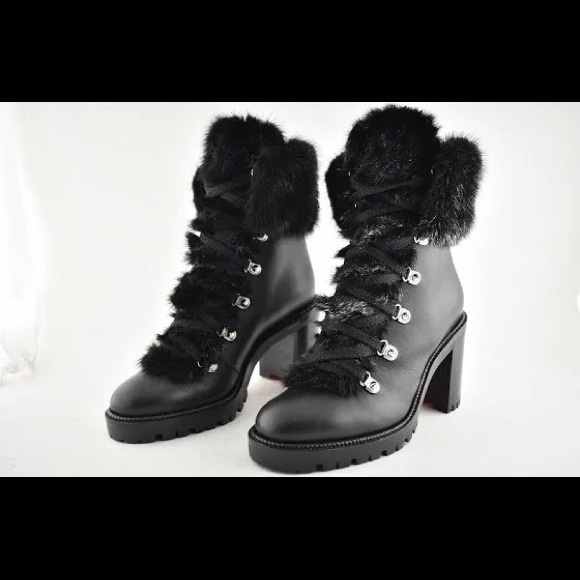 ISO Christian Louboutin Fanny 70 Black Calf Leather Fur Heel Combat Boots.8-8.5 - Picture 7 of 7
